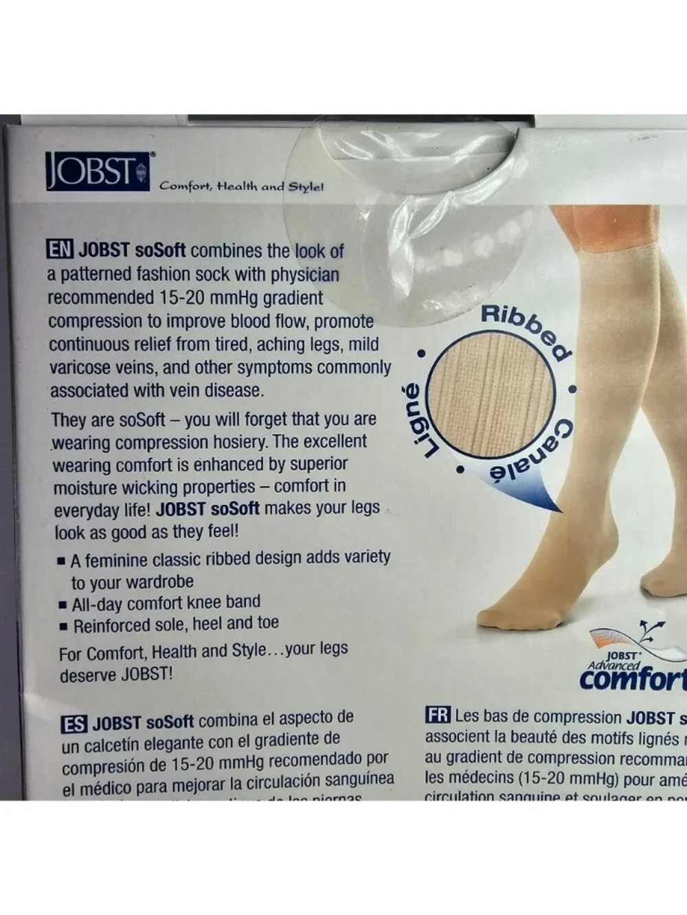 Jobst SoSoft Medical Gradient Compression Socks NEW Ribbed Knee High Size L Tan